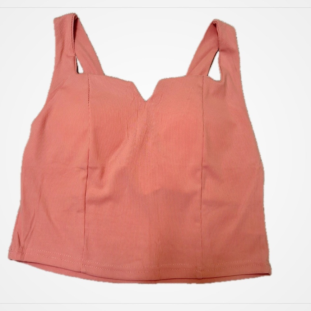 YeeLy Pink Ribbed Crop Top Notched Neckline Sleeveless BL-M337 Size S/M - Picture 4 of 5